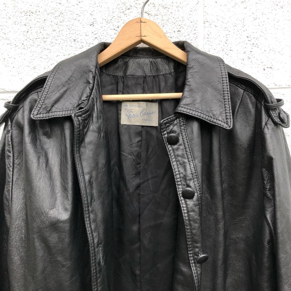 Vintage Black Leather Trench Coat - Picture 2 of 8